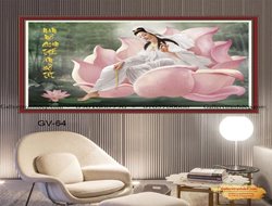 Tranh sơn dầu phật quan âm và hoa sen GTD31