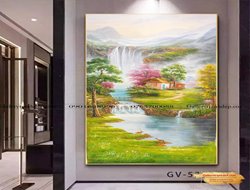 Tranh sơn dầu sơn thủy hữu tình khổ dọc GTD23