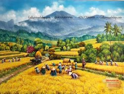 Tranh sơn dầu phong cảnh đồng lúa chín GTD15
