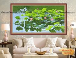 Tranh sơn dầu hoa sen phong thủy đẹp GTD09