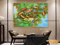 Tranh sơn dầu cá chep hoa sen GTD22