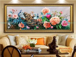 Tranh Hoa Mẫu Đơn Và Chim Công GTD17
